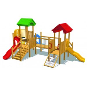 Ahşap Oyun Parkı 3 Kaydıraklı
