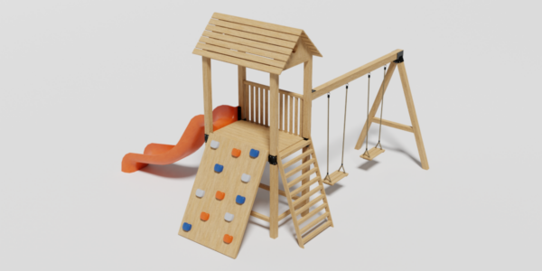 Turuncu Kaydıraklı Ahşap Oyun Parkı